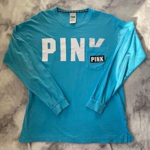 VS PINK teal blue long sleeve tee 100% cotton (S)